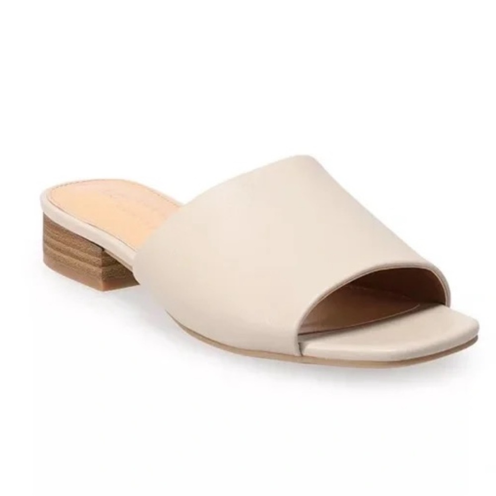 🆕New LC Lauren Conrad Ilana Women's 1-Band Stacked Heel Slide Sandals-Taupe - Picture 1 of 8